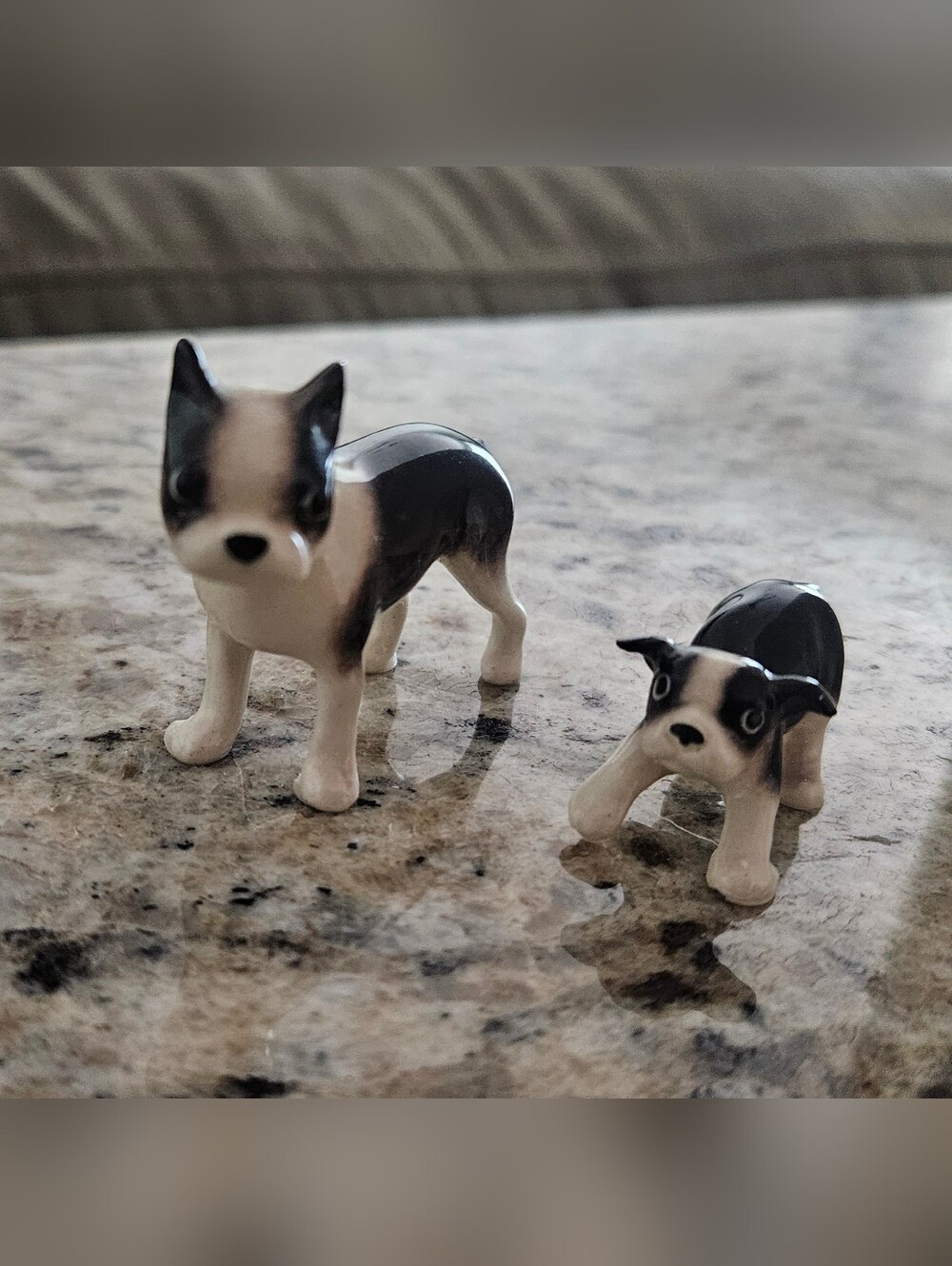 Black and White Ceramic Boston Terrier Dog Figurines - Decorative Pet Statue